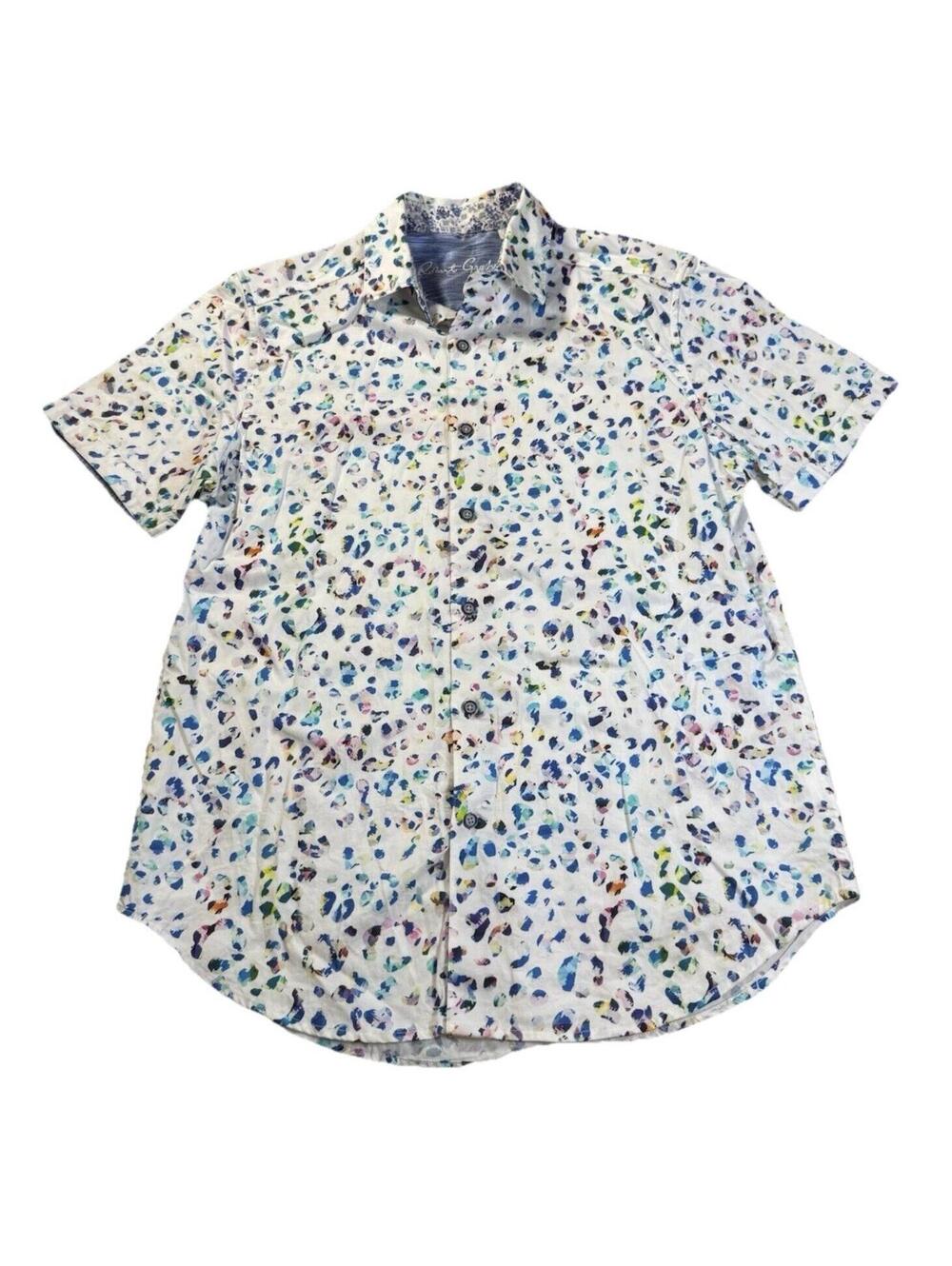 Robert Graham Shirt Callender Short Sleeve Button Up Leopard Print Multicolor M